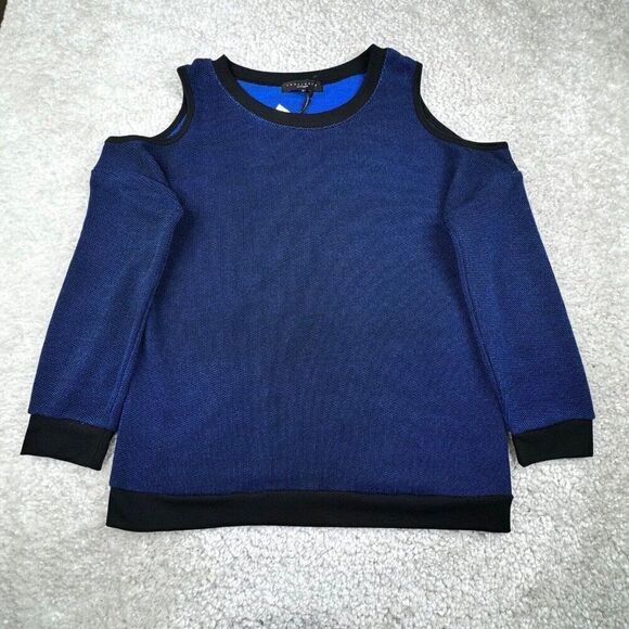 Sanctuary Blue Tweed Cold Shoulder Sweater Top - Picture 1 of 6
